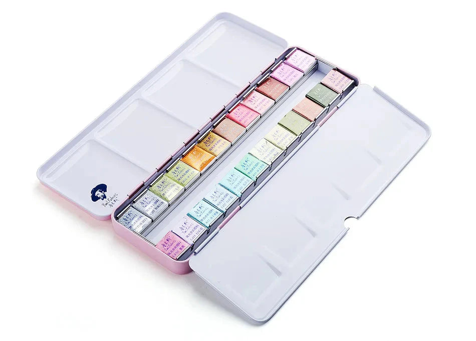 Original Paul Rubens 12/24/48 Pearlescent Watercolor Paint Set Portable Pink Box with Palette Flash Watercolor Paint
