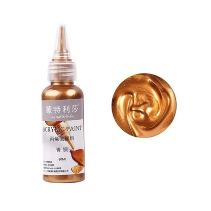 New 60ml Gold Paint Metallic Acrylic Paint,Waterproof Not Faded For Statuary Coloring DIY Hand Clothes Painted Graffiti Pigments