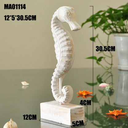 Mediterranean Style Wood Crafts Starfish Conch Hippocampus Wood Carving Marine Garden Decoration Ornaments Home Decoration