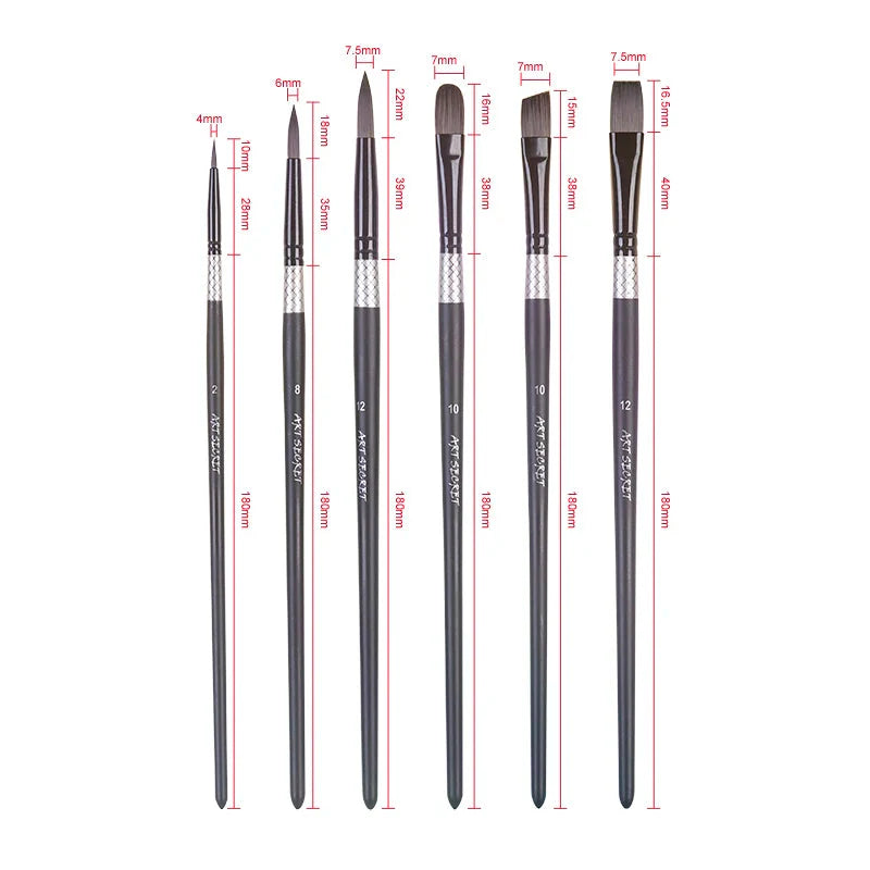 ArtSecret High Grade Multi-Functional Brush 2420 6PC/Set Painter Pen Synthetic Hair Aluminum Ferrule Wooden Handle Art Supplies