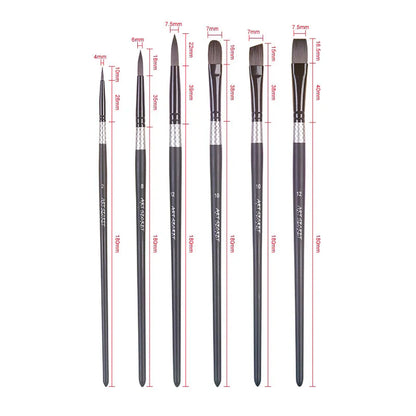 ArtSecret High Grade Multi-Functional Brush 2420 6PC/Set Painter Pen Synthetic Hair Aluminum Ferrule Wooden Handle Art Supplies