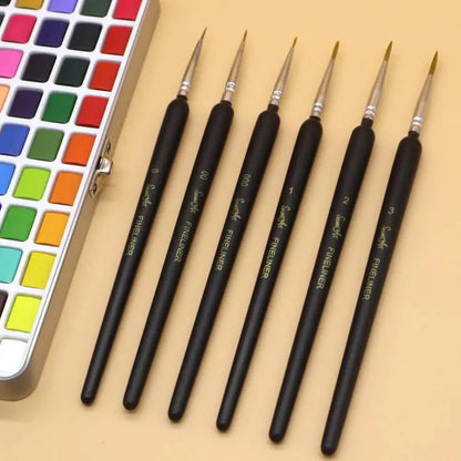 SeamiArt 6Pcs Fine Hook Line Pen Different Size 000 00 0 1 2 3 Paint Brush Artist Gouche Watercolor Acrylic Painting Supplies