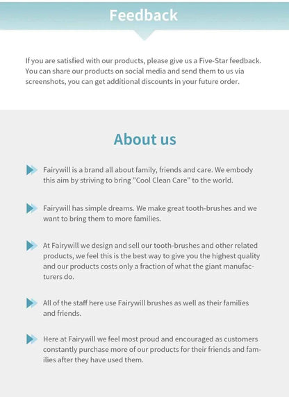 Fairywill FW-D7 Sonic Electric Toothbrush Set - 5 Modes Rechargeable Adult Toothbrush with Travel Case & 8 Heads