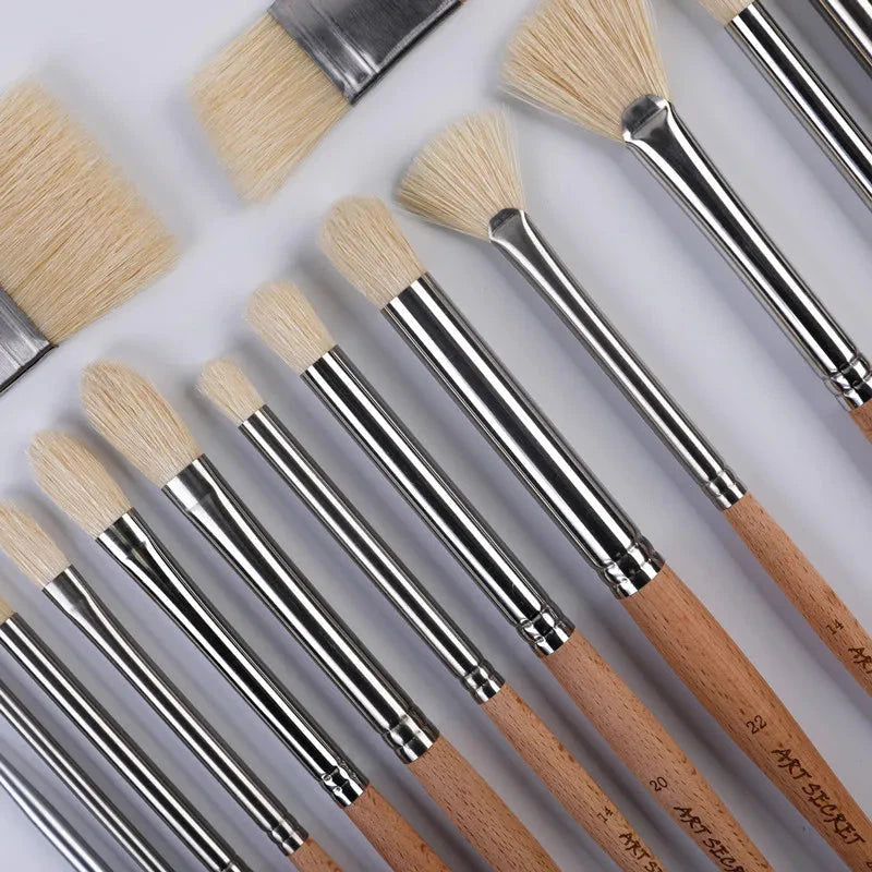 ArtSecret New Arrival 2288 24/Set Oil And Acrylic Painting Brush Hog Bristle Straw Mat Pouch&Canvas Pocket Artist Art Supplies