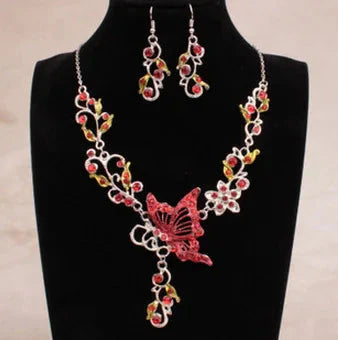 Wedding Jewelry Set Bride Rhinestone Jewelry Set Silver Plated Butterfly Choker Necklace Earrings Set Jewelry For Women Girls