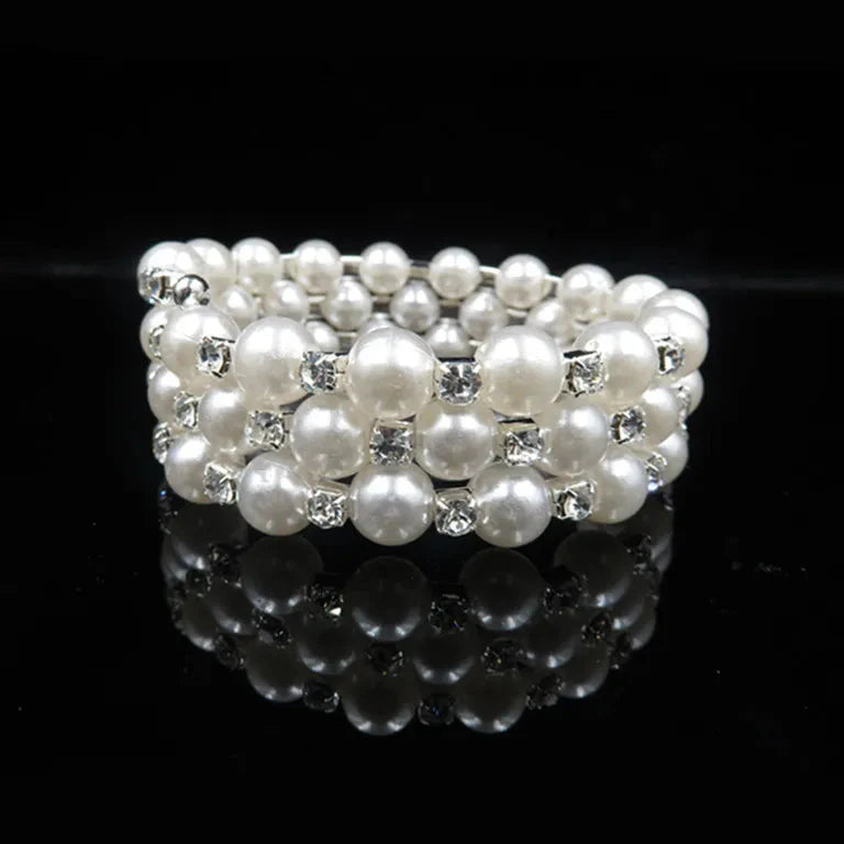 Wedding Bridal Jewelry Set String of Pearls Prom Silver Color Crystal Bracelet Necklace Earrings for Women jewellery sets