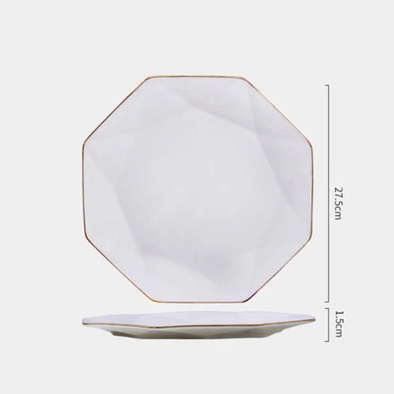 Phnom Penh Creative Octagonal Steak Flat Plate Light Luxury Bone China Tableware Western Dinner Plate Household Dinner Plates