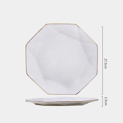 Phnom Penh Creative Octagonal Steak Flat Plate Light Luxury Bone China Tableware Western Dinner Plate Household Dinner Plates