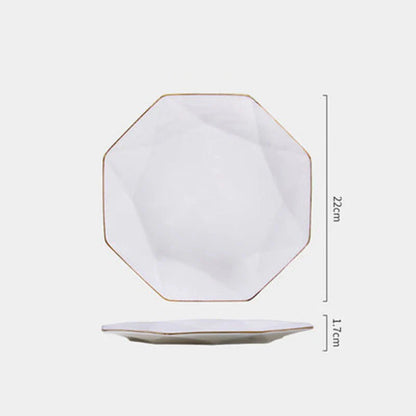 Phnom Penh Creative Octagonal Steak Flat Plate Light Luxury Bone China Tableware Western Dinner Plate Household Dinner Plates