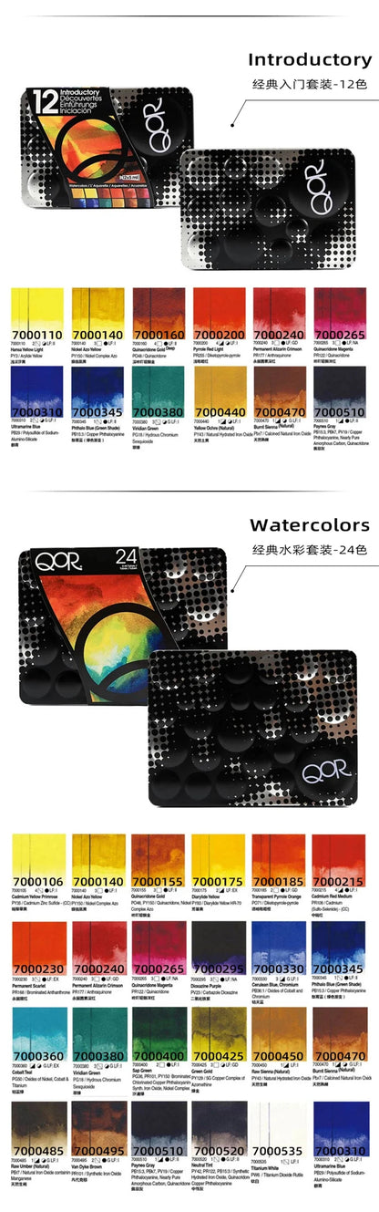 US QOR Artistic Watercolor Paints Set Tin box Pigment Solid Paint Set Palette High Concentration for Artist Painting Drawing