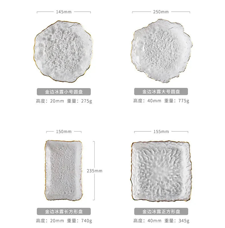 Japanese Hammer Glass Dinner Plate Platter Creative Fruit Salad Sushi Long Serving Plate Square Plate Tableware Dessert Plate