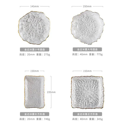 Japanese Hammer Glass Dinner Plate Platter Creative Fruit Salad Sushi Long Serving Plate Square Plate Tableware Dessert Plate