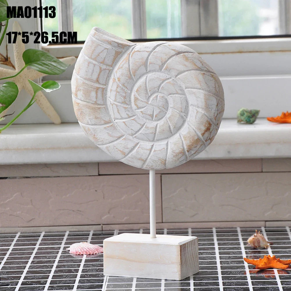 Mediterranean Style Wood Crafts Starfish Conch Hippocampus Wood Carving Marine Garden Decoration Ornaments Home Decoration