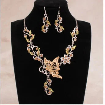 Wedding Jewelry Set Bride Rhinestone Jewelry Set Silver Plated Butterfly Choker Necklace Earrings Set Jewelry For Women Girls