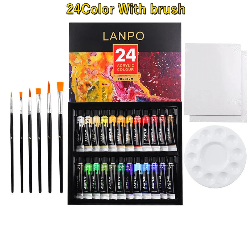 Acrylic Paints Set 12/24 Colors Professional Brush Set 12ml Tubes Artist Drawing Painting Pigment Hand Painted Wall Paint DIY