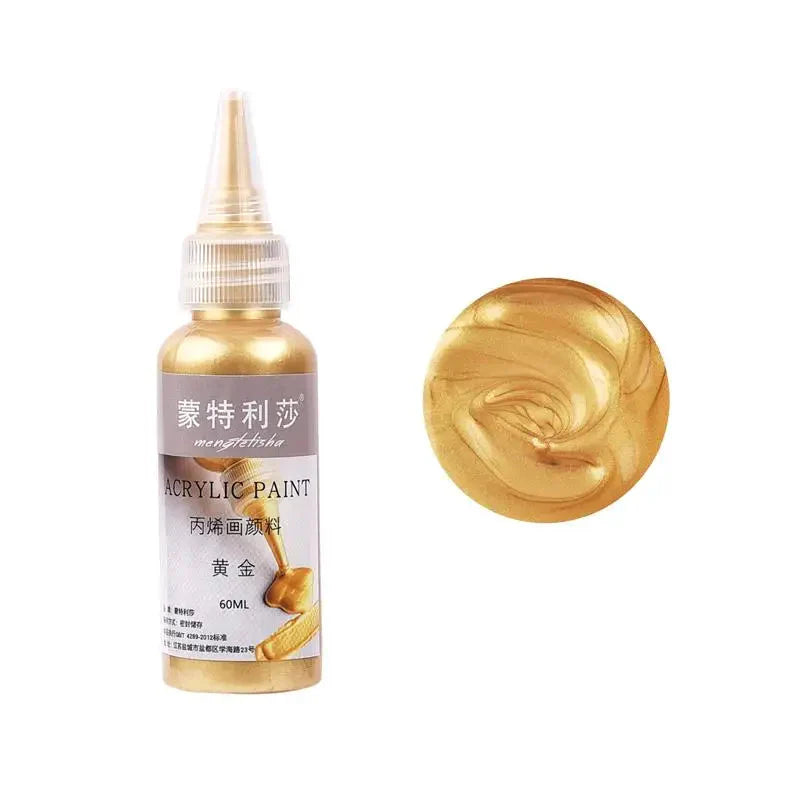 New 60ml Gold Paint Metallic Acrylic Paint,Waterproof Not Faded For Statuary Coloring DIY Hand Clothes Painted Graffiti Pigments
