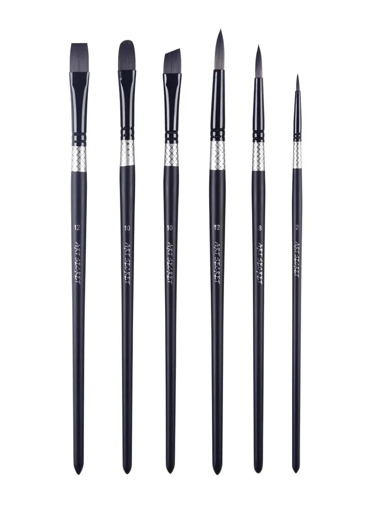 ArtSecret High Grade Multi-Functional Brush 2420 6PC/Set Painter Pen Synthetic Hair Aluminum Ferrule Wooden Handle Art Supplies