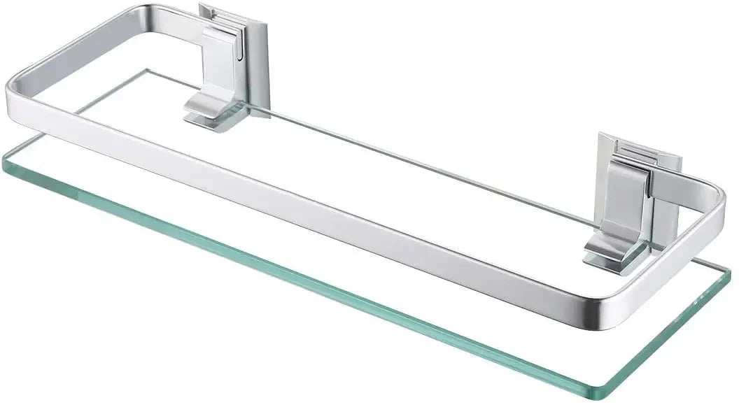 Tempered Glass Bathroom Shelf Aluminum Storage Rack Rectangular 30 40 50cm 1 Tier Silver Sand Sprayed Wall Mounted
