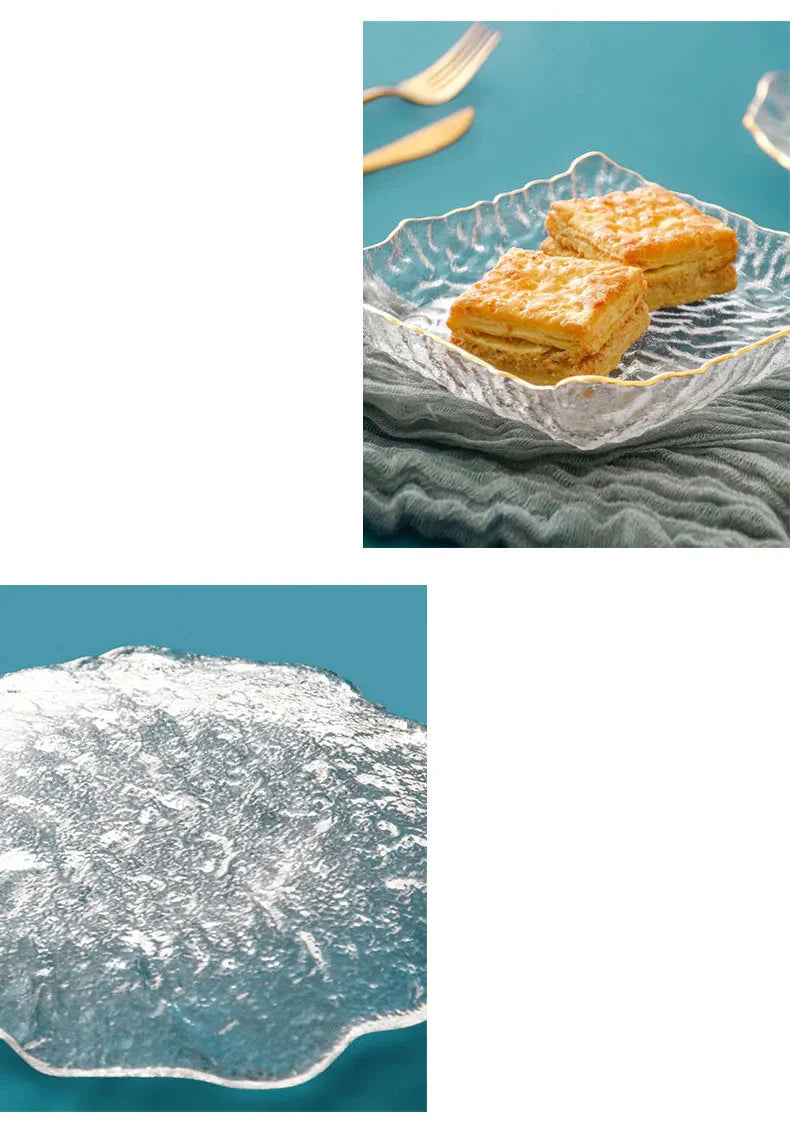 Japanese Hammer Glass Dinner Plate Platter Creative Fruit Salad Sushi Long Serving Plate Square Plate Tableware Dessert Plate