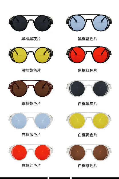 Classic Gothic Steampunk Sunglasses Luxury Brand Designer High Quality Men and Women Retro Round Pc Frame Sunglasses