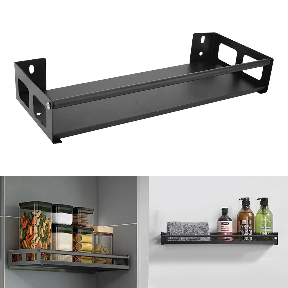 Bathroom Shelves  30-60cm Aluminum Alloy Matte Black Kitchen Wall Shelf Shower Shampoo Storage Rack Bathroom Accessories