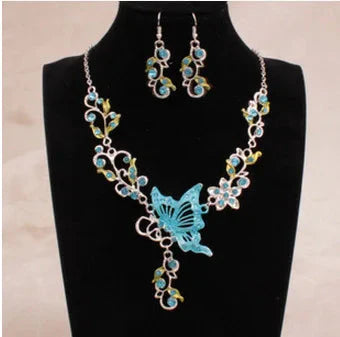Wedding Jewelry Set Bride Rhinestone Jewelry Set Silver Plated Butterfly Choker Necklace Earrings Set Jewelry For Women Girls