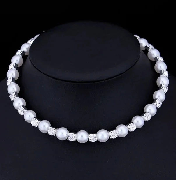 Wedding Bridal Jewelry Set String of Pearls Prom Silver Color Crystal Bracelet Necklace Earrings for Women jewellery sets
