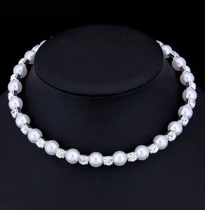 Wedding Bridal Jewelry Set String of Pearls Prom Silver Color Crystal Bracelet Necklace Earrings for Women jewellery sets