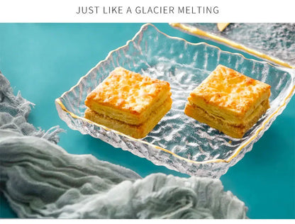 Japanese Hammer Glass Dinner Plate Platter Creative Fruit Salad Sushi Long Serving Plate Square Plate Tableware Dessert Plate