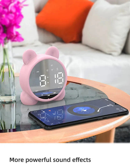 Bluetooth Mirror Table Clock Kids Alarm Clock Cute Cat Digital Alarm Clock For Kids Bedside Clock Children'S Sleep Led Clocks