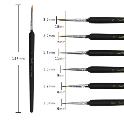 SeamiArt 6Pcs Fine Hook Line Pen Different Size 000 00 0 1 2 3 Paint Brush Artist Gouche Watercolor Acrylic Painting Supplies