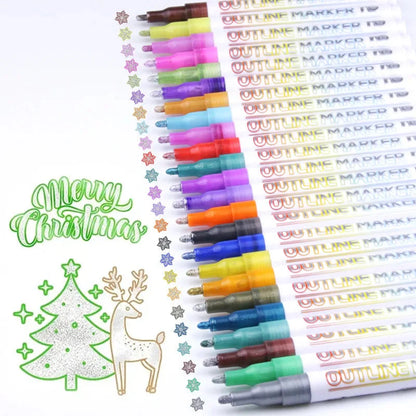 Customized Non-Toxic Glitter Outline Markers Double Colors Set Packaging