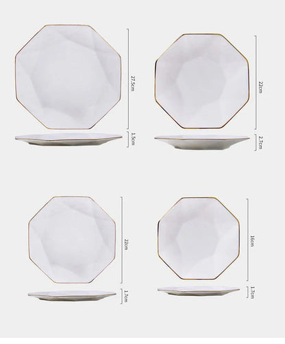 Phnom Penh Creative Octagonal Steak Flat Plate Light Luxury Bone China Tableware Western Dinner Plate Household Dinner Plates