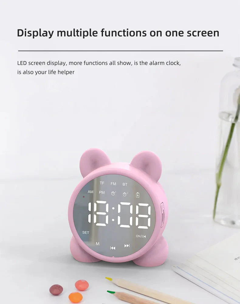 Bluetooth Mirror Table Clock Kids Alarm Clock Cute Cat Digital Alarm Clock For Kids Bedside Clock Children'S Sleep Led Clocks