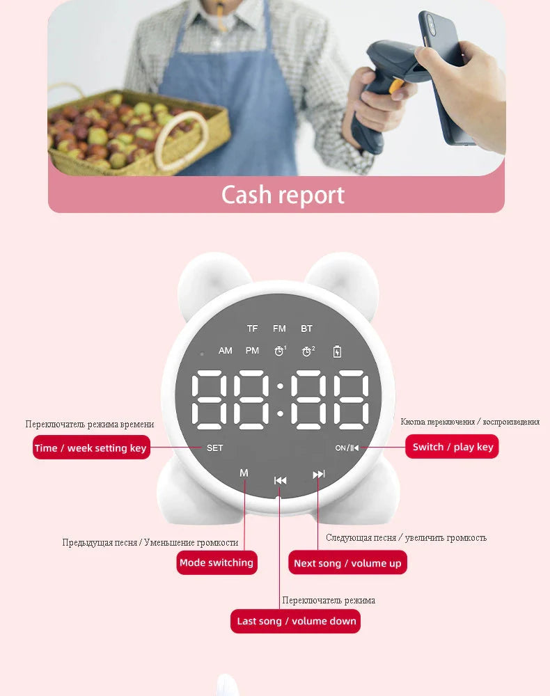 Bluetooth Mirror Table Clock Kids Alarm Clock Cute Cat Digital Alarm Clock For Kids Bedside Clock Children'S Sleep Led Clocks