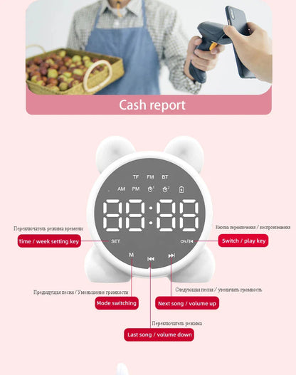 Bluetooth Mirror Table Clock Kids Alarm Clock Cute Cat Digital Alarm Clock For Kids Bedside Clock Children'S Sleep Led Clocks