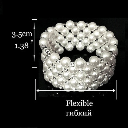 Wedding Bridal Jewelry Set String of Pearls Prom Silver Color Crystal Bracelet Necklace Earrings for Women jewellery sets