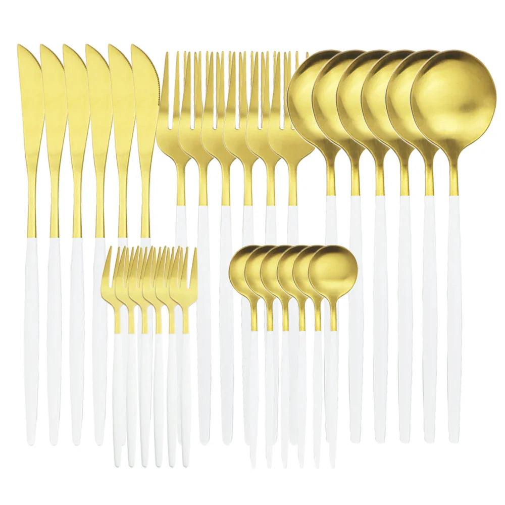 30 Pieces Dinnerware Matte Stainless Steel Cutlery Set Roes Gold Knives Fork Teaspoons Silverware Kitchen Party Dinner Tableware