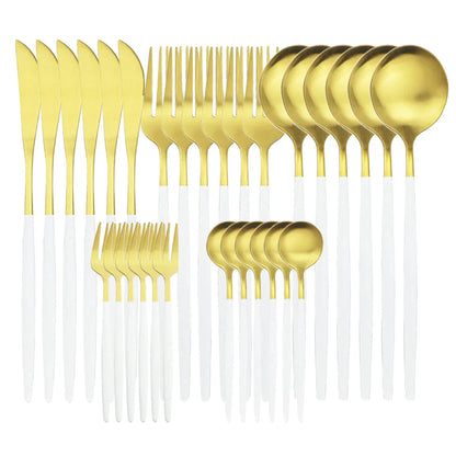 30 Pieces Dinnerware Matte Stainless Steel Cutlery Set Roes Gold Knives Fork Teaspoons Silverware Kitchen Party Dinner Tableware