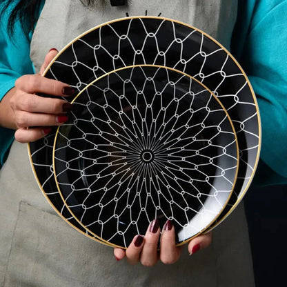 Geometric Design Gold Plating Meal Plate Porcelain Kitchen Dinner Plates Ceramics Food Tray Salad Dish 6/8/10 Inch 1Pcs