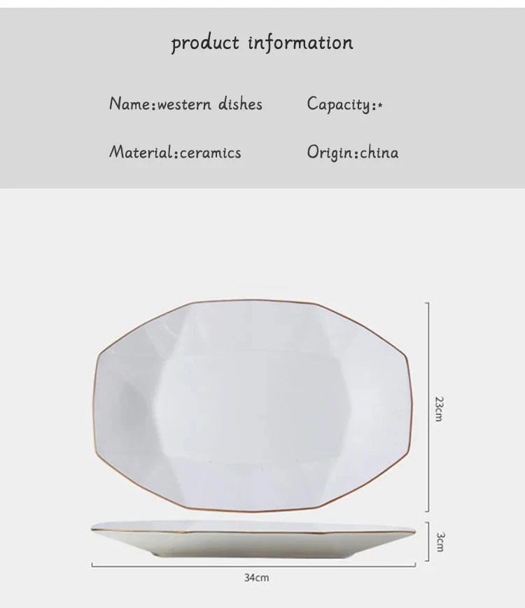 Phnom Penh Creative Octagonal Steak Flat Plate Light Luxury Bone China Tableware Western Dinner Plate Household Dinner Plates