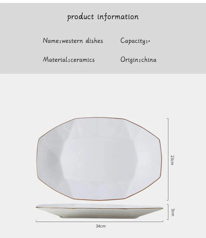 Phnom Penh Creative Octagonal Steak Flat Plate Light Luxury Bone China Tableware Western Dinner Plate Household Dinner Plates