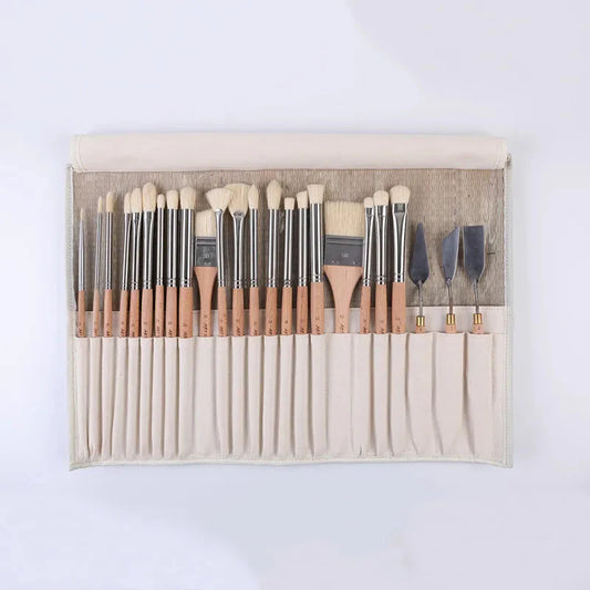 ArtSecret New Arrival 2288 24/Set Oil And Acrylic Painting Brush Hog Bristle Straw Mat Pouch&Canvas Pocket Artist Art Supplies