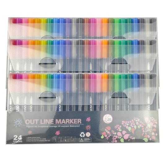 Customized Non-Toxic Glitter Outline Markers Double Colors Set Packaging