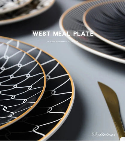 Geometric Design Gold Plating Meal Plate Porcelain Kitchen Dinner Plates Ceramics Food Tray Salad Dish 6/8/10 Inch 1Pcs