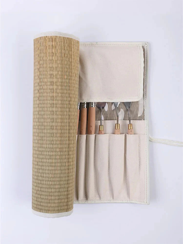 ArtSecret New Arrival 2288 24/Set Oil And Acrylic Painting Brush Hog Bristle Straw Mat Pouch&Canvas Pocket Artist Art Supplies