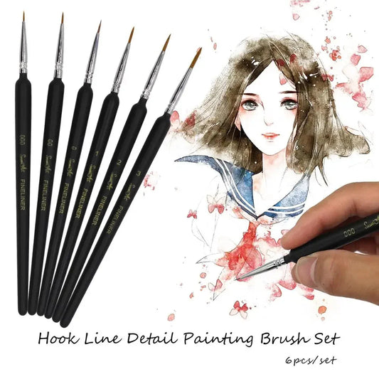 SeamiArt 6Pcs Fine Hook Line Pen Different Size 000 00 0 1 2 3 Paint Brush Artist Gouche Watercolor Acrylic Painting Supplies