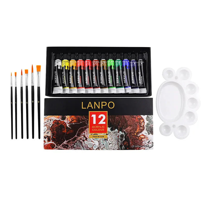 Acrylic Paints Set 12/24 Colors Professional Brush Set 12ml Tubes Artist Drawing Painting Pigment Hand Painted Wall Paint DIY