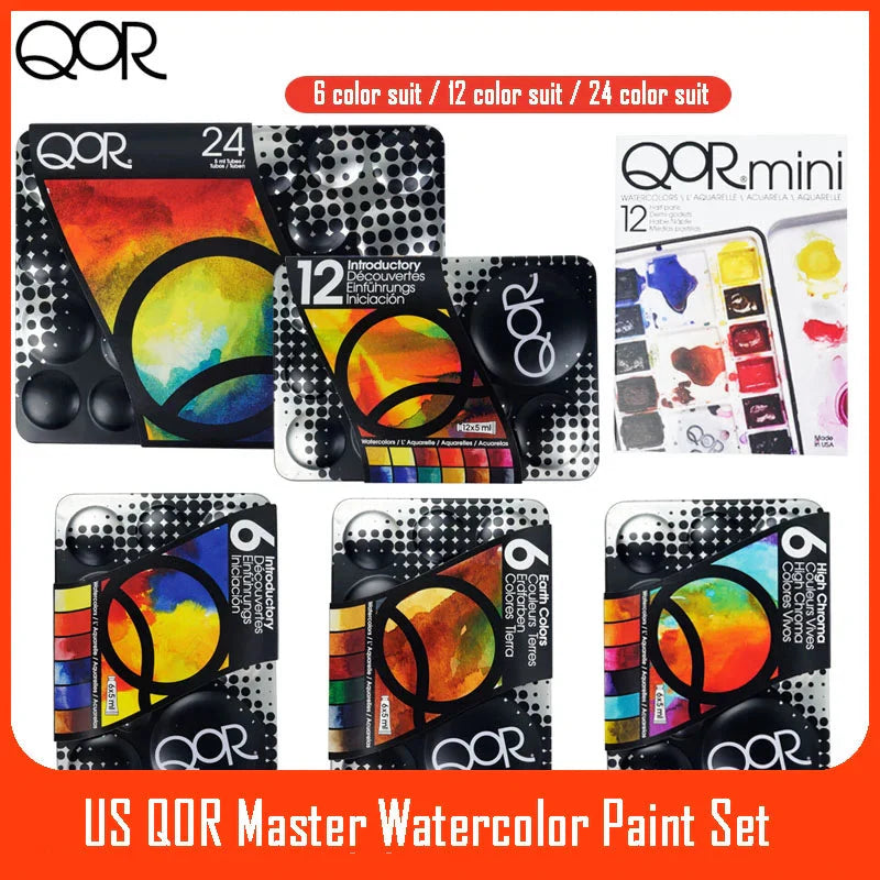 US QOR Artistic Watercolor Paints Set Tin box Pigment Solid Paint Set Palette High Concentration for Artist Painting Drawing