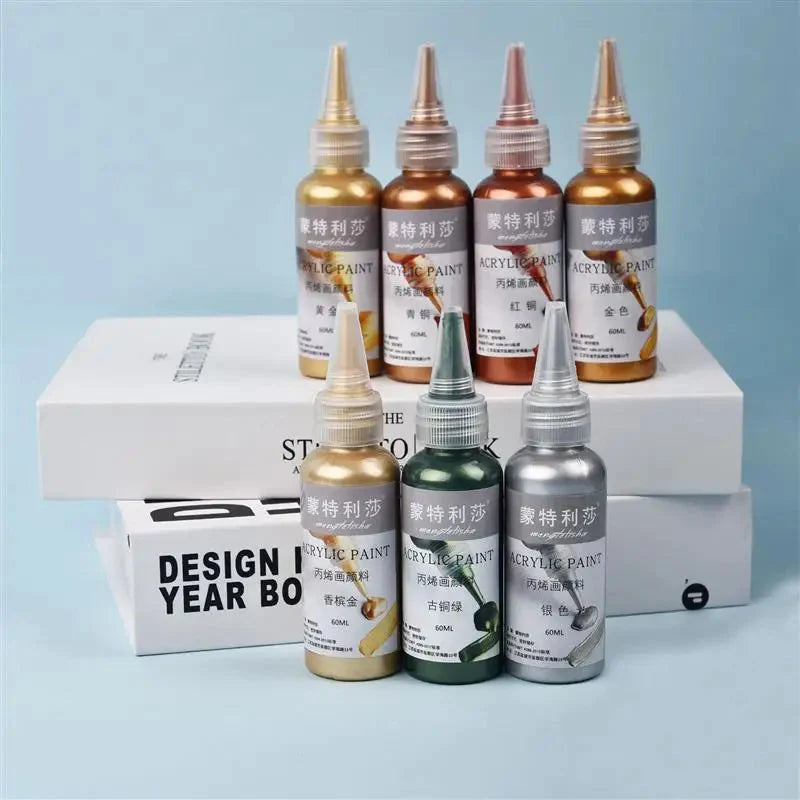 New 60ml Gold Paint Metallic Acrylic Paint,Waterproof Not Faded For Statuary Coloring DIY Hand Clothes Painted Graffiti Pigments
